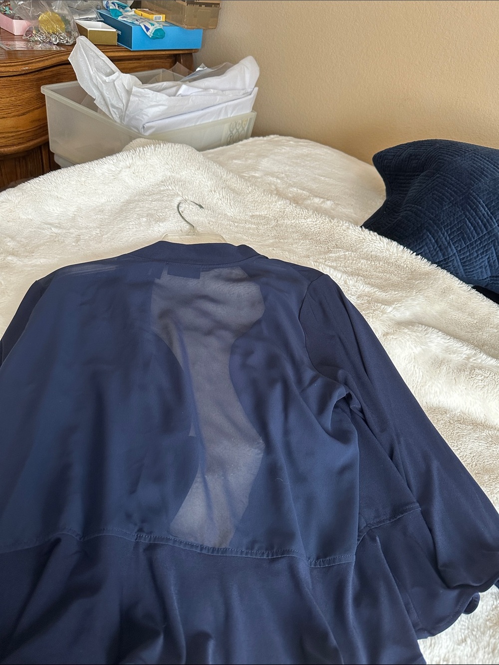 Nina Leonard Navy Ruffle-Trim Open Front Jacket - Picture 3 of 4